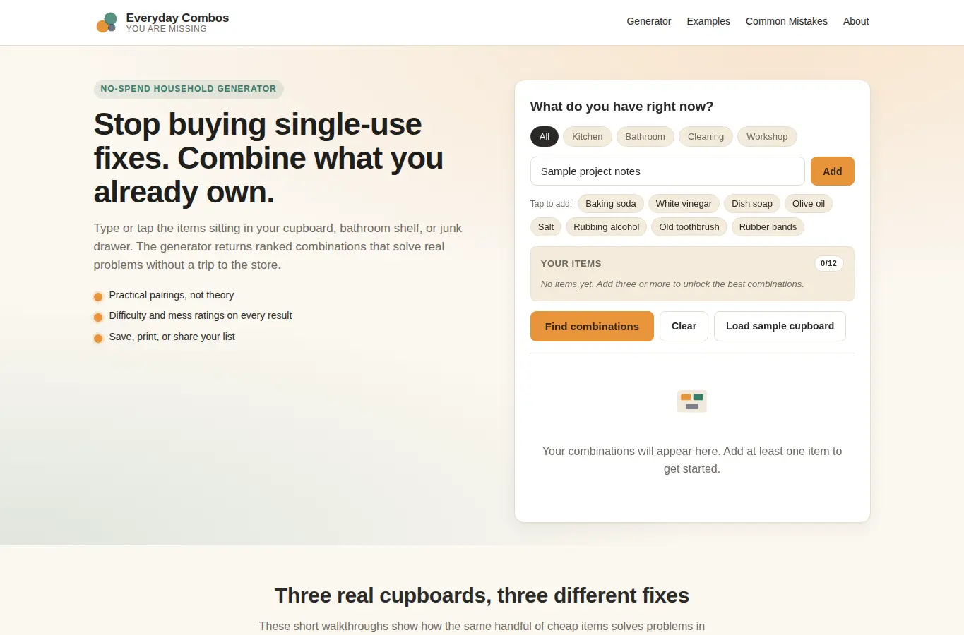 Screenshot of Everyday Combos You Are Missing interface showing the project page in use